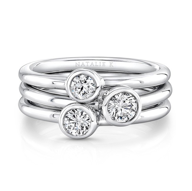 Home  18K white Gold Three Stone Stackable Bands