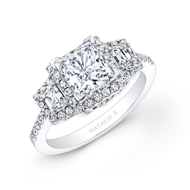 18k white gold princess cut diamond engagement ring with trapezoid side stones - White Gold Princess Cut Wedding Rings 18k white gold princess cut diamond engagement ring with trapezoid side stones - White Gold Princess Cut Wedding Rings