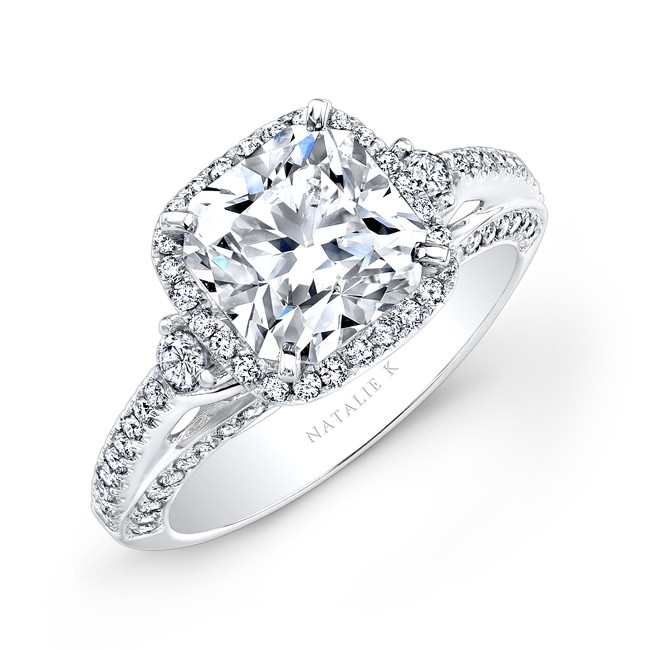 ... Micro Pave Princess Cut Halo Diamond Engagement Ring with Side Stones