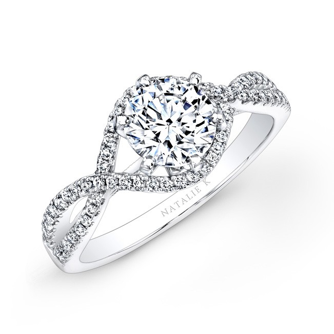 Home  18k White Gold Twisted Shank Diamond Engagement Ring