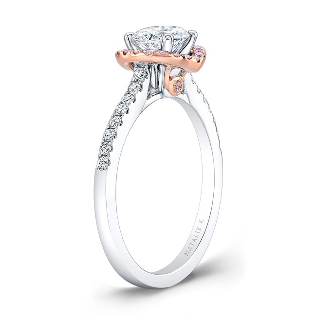 18k white and rose gold pink and white diamond halo engagement ring - Rose Gold And White Gold Wedding Rings 18k white and rose gold pink and white diamond halo engagement ring - Rose Gold And White Gold Wedding Rings
