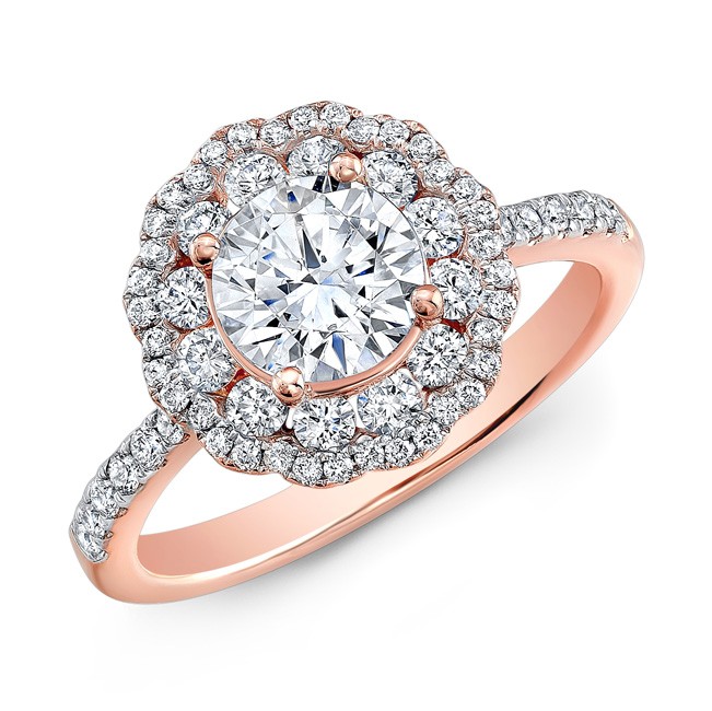 Home  18k Rose Gold Double Halo Diamond Engagement Ring