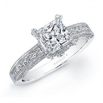 14k White Gold Princess Cut Diamond Engagement Semi Mount Ring NK14994-W
