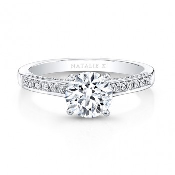 18K White Gold Prong-Set Diamond Band Engagement Ring