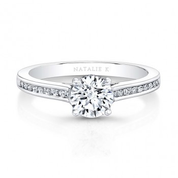 18K White Gold Channel-Set Diamond Band Engagement Ring