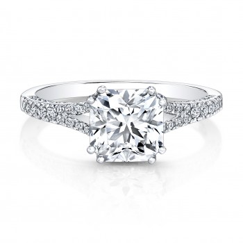 18K White Gold Diamond Lined Split Shank Split Prong Engagement Ring 