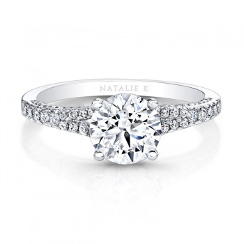 18K White Gold White Diamonds Split Shank Engagement Ring
