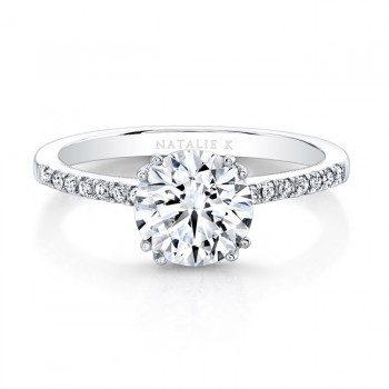 18K White Gold Split Prong Center Mounting Milgrain Gallery Engagement Ring 