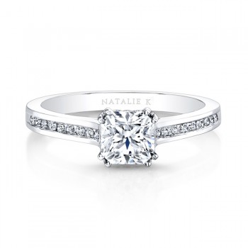 18K White Gold Channel-Set Diamond Shank Engagement Ring