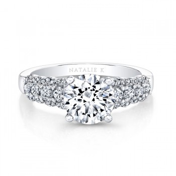 18K White Gold Thick Prong Set Diamond Band Engagement Ring