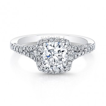 18K Split Shank Square Halo Diamond Engagement Ring