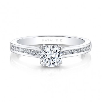 18K White Gold Channel Set Diamond Shank Engagement Ring 