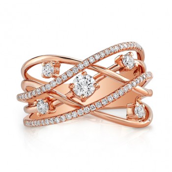 18k Rose Gold Multi-Band Diamond Fashion Band 