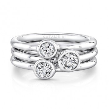 18K white Gold Three Stone Stackable Bands