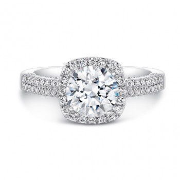 18K White Gold Square Halo Scalloped Gallery Engagement Ring 