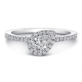 18K White Gold White Diamond Pear Shaped Center Ring 