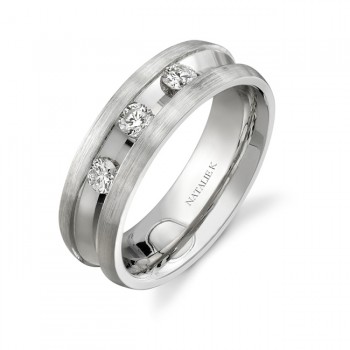 14k White Gold Deep Channel Three Stone Diamond Men's Band - NK13854-W