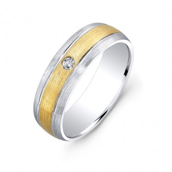 18k White and Yellow Gold Bezel Set White Diamond Wedding Band