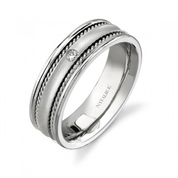 14k White Gold Bezel Rope Trim Diamond Men's Band - NK15380-W