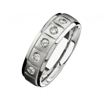 14k White Gold Five Stone Matte Finish Diamond Men's Band - NK15386-W