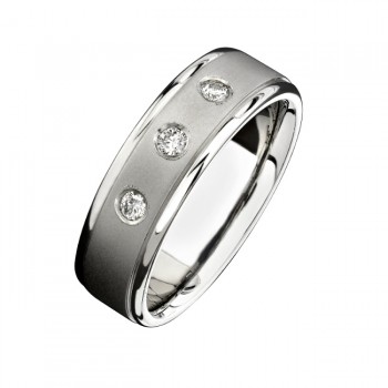 14k White Gold Three Stone Bezel Diamond Men's Band - NK15388-W