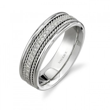 14k White Gold Rope Detail Pave Diamond Men's Band - NK15469-W