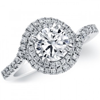 18k White Gold Halo Swirl Diamond Semi Mount Engagement Ring NK18586-W