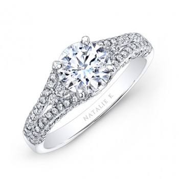 18k White Gold Prong and Bezel Set White Diamond Engagement Ring