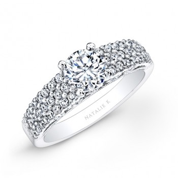 18k White Gold Pave Bezel Set White Diamond Engagement Ring