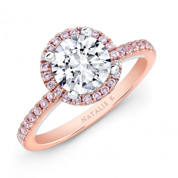 18k Rose and White Gold Pink Diamond Halo White Diamond Gallery Engagement Ring