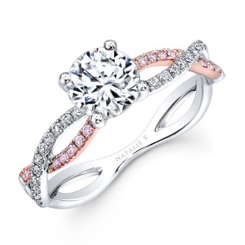 18k White and Rose Gold Twisted Shank Diamond Engagement Ring