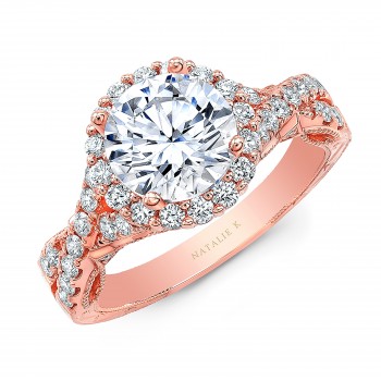 18K ROSE GOLD ROUND SHAPE HALO CRISS CROSS ENGAGEMENT RING NK35964-R