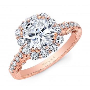 18K ROSE GOLD CUSHION SHAPE HALO ENGAGEMENT RING