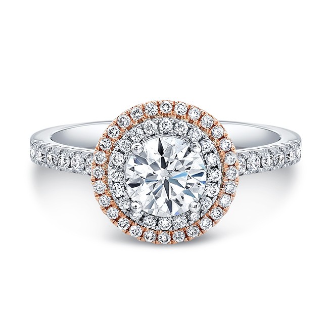 18k White And Rose Gold Diamond Double Halo Engagement Ring