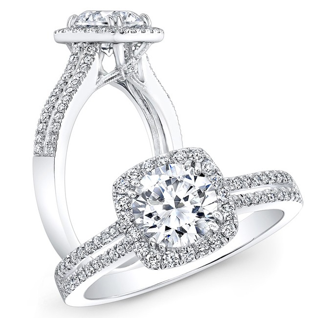 18k White Gold Split Shank Halo Diamond Engagement Ring NK27527