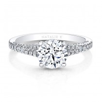 18K White Gold White Diamonds Split Shank Engagement Ring