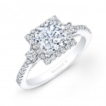 18k White Gold Square Halo Princess Cut Diamond Engagement Ring