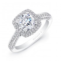 18k White Gold Thick Pave Halo Diamond Engagement Ring