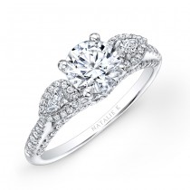 18k White Gold Three Stone Diamond Engagement Ring with Pear Shaped Side Stones