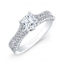 18k White Gold Split Shank Princess Cut Pave Diamond Engagement Ring NK28057-18W