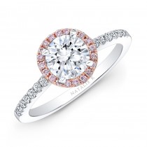18k White and Rose Gold Pink and White Diamond Halo Engagement Ring