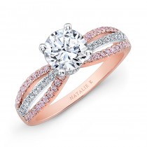 18k Rose and White Gold Pink and White Diamond Split-Shank Diamond Engagement Ring
