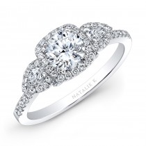 18K White Gold White Diamond Pear Shaped Side Stone Diamond Halo Engagement Ring 