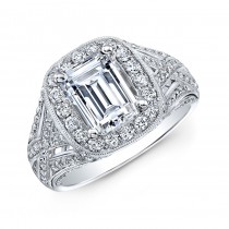 18k White Gold Vintage-Inspired Diamond Halo Engagement Ring